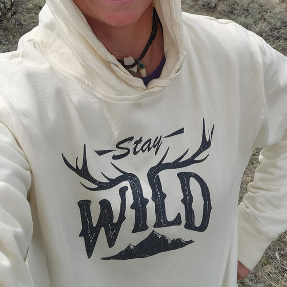 Stay Wild Antler Hoodie, Teal or Bone