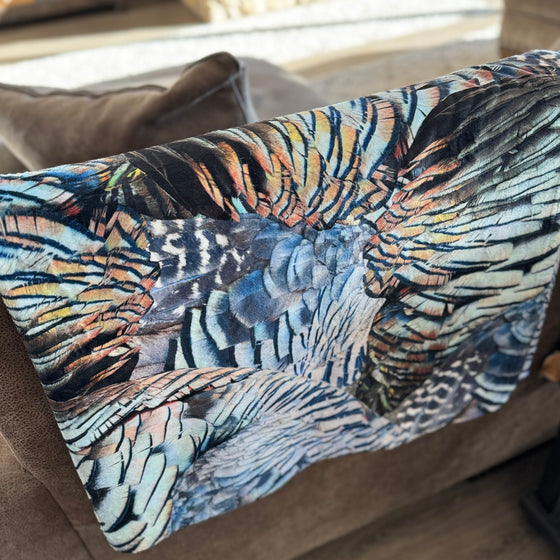 Turkey Feather Pattern Sherpa Fleece Blanket from River to Ridge Clothing Brand