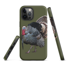  Strutting Tom Turkey with long beard on an iphone cell phone case from River to Ridge Brand in olive - photo shows 3 angles of the phone case