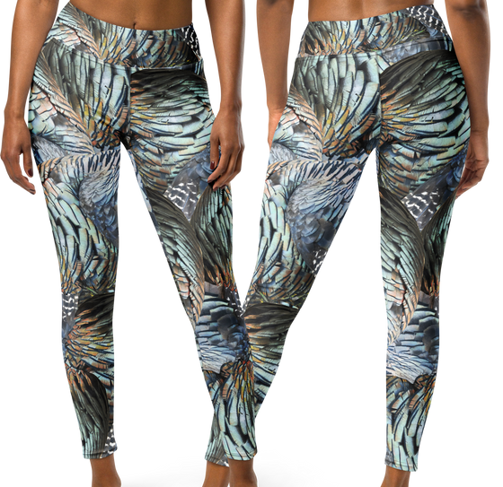 Full Length High Waist Leggings, Turkey Feather Pattern