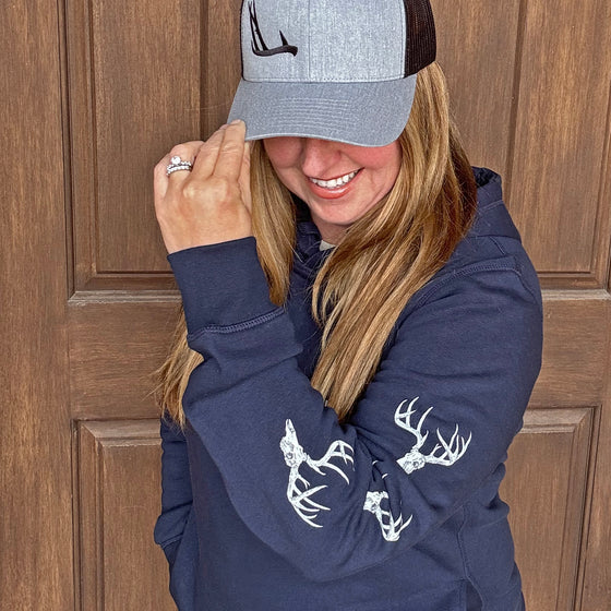 River to Ridge Whitetail Deer Sleeve, Hidden Side Pocket Hoodie, Unisex