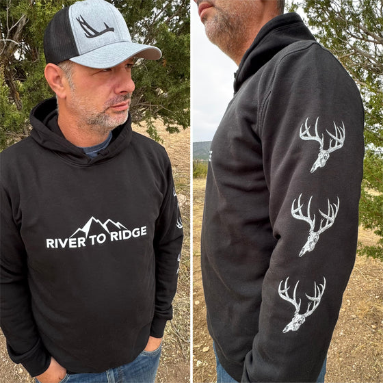River to Ridge Whitetail Deer Sleeve, Hidden Side Pocket Hoodie, Unisex