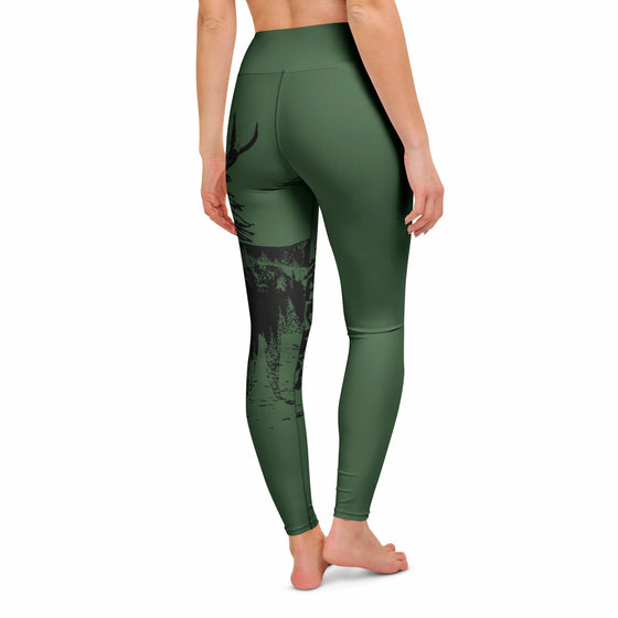 High Waist Non-Toxic Leggings, Woodland Antler Logo, Forest Green