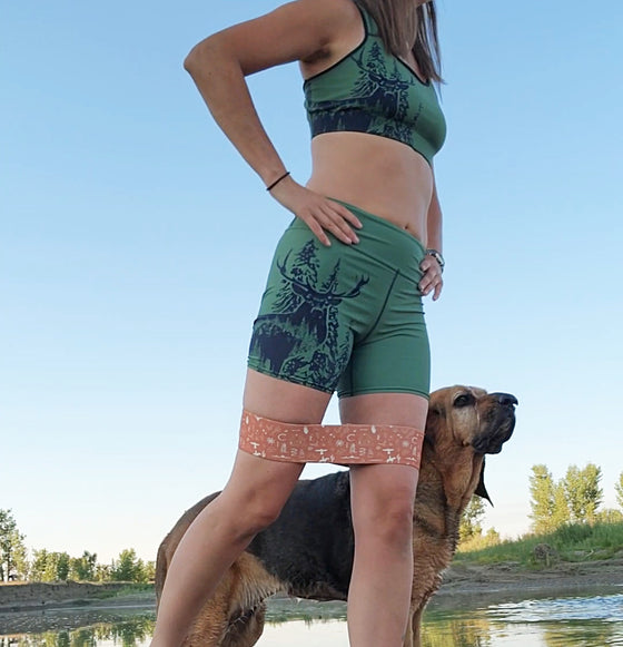 Fitted High Waist Activewear Women's Shorts, Woodland, UPF 50, Non-Toxic