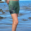Fitted High Waist Women's Athletic Shorts, Woodland, Forest Green, Non Toxic