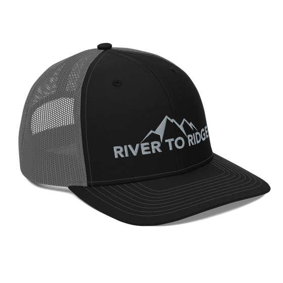 River to Ridge Logo black and grey snapback trucker hat