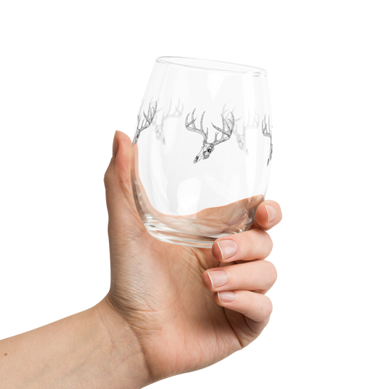 Whitetail Skull Stemless Wine Glass