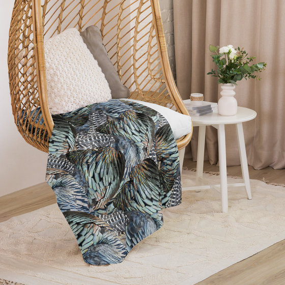 Turkey Feather Pattern Sherpa Fleece Blanket from River to Ridge Clothing Brand