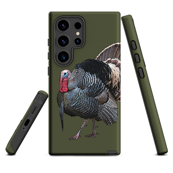 Cell Phone Case for a Samsung with a Strutting Tom Turkey  with a long beard on it in olive green, free shipping from River to Ridge Brand