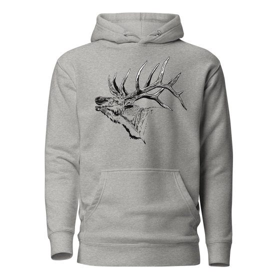 River to Ridge Apparel hoodie with an elk on it with large antlers in grey, mens