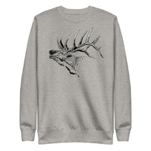  Gray sweatshirt with a black elk graphic on a white background