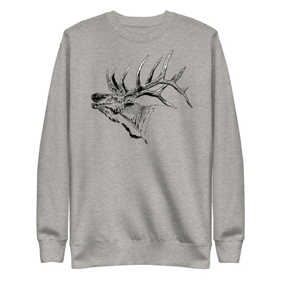 Gray sweatshirt with a black elk graphic on a white background