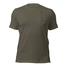  Product mockup of a River to Ridge Clothing Brand Mens Traditional Archery T shirt with small trad recurve arrows on the upper left chest