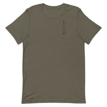  Product mockup of a River to Ridge Clothing Brand Womens Traditional Archery T shirt with small trad recurve arrows on the upper left chest