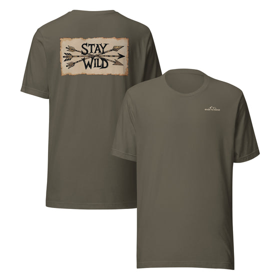 Women's Stay Wild Archery Back Print T, Ox Blood, Army or Brown