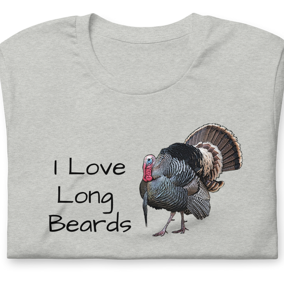 Women's, I Love Long Beards, Turkey Hunting T, Pebble or Grey