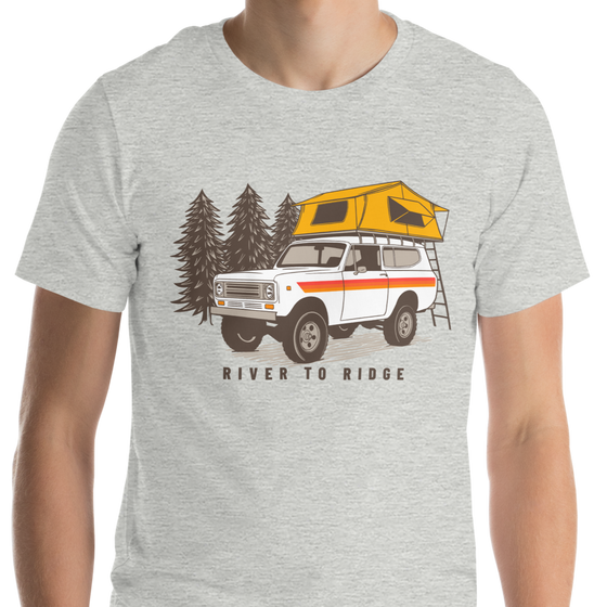 Truck Camping, Men's Overland T, Heather Orange or Grey