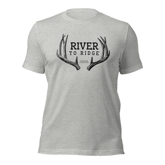 River to Ridge Clothing Brand Mule Deer Antler Logo T shirt for Men in grey