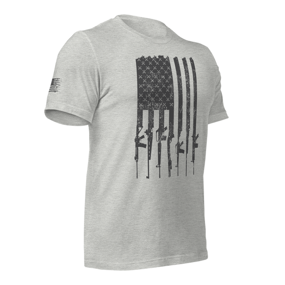 Men's Tactical 2A Gun Flag Patriotic T Shirt, Athletic Grey