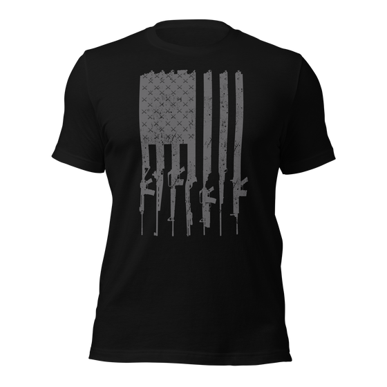 Mens tactical t shirt from River to Ridge Brand in black, patriotic USA flag