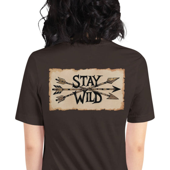 Women's Stay Wild Archery Back Print T, Ox Blood, Army or Brown