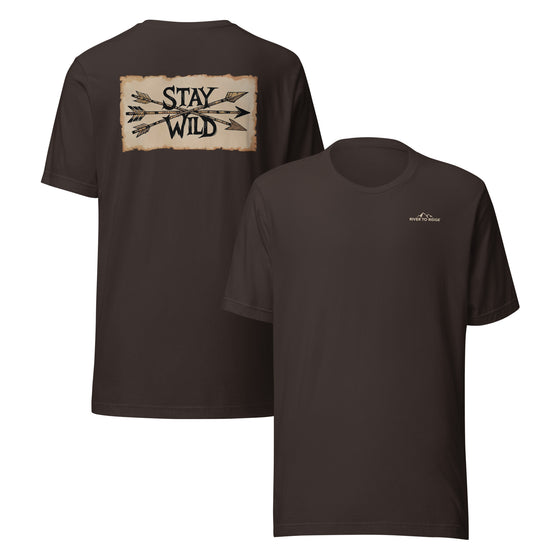 Women's Stay Wild Archery Back Print T, Ox Blood, Army or Brown