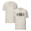 Product mockup of a River to Ridge Clothing Brand T Shirt for Women with the Stay Wild Archery Bowhunting Logo on it with traditional african arrows