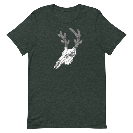 Cactus Deer Logo T shirt from River to Ridge Clothing Brand with a deer skull with antlers made out of cactus in green