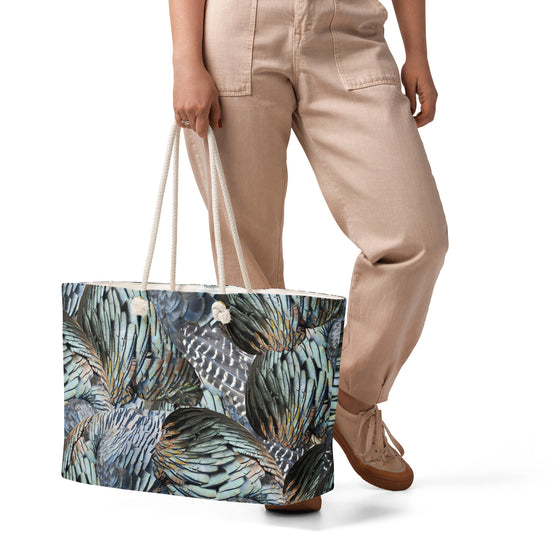 Oversized Turkey Feather Pattern Weekender Tote Bag