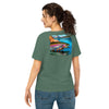 Product mockup of River to Ridge women's trout fishing t shirt