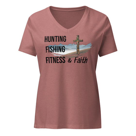 Product mockup from River to Ridge Brand Hunting Fishing Fitness and Faith T shirt