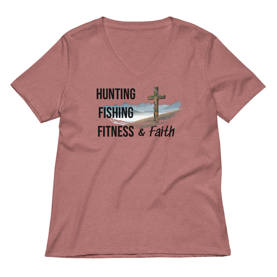 Product mockup from River to Ridge Brand Hunting Fishing Fitness and Faith T shirt