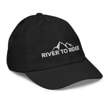  Kids River to Ridge Logo hat in black with our mountain logo stitched in white